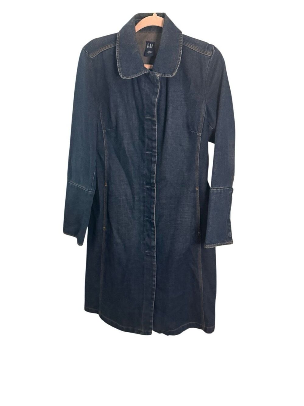 Vintage Gap Denim Trench Jean Jacket Snap Button Front Women’s Size Medium - Picture 4 of 5